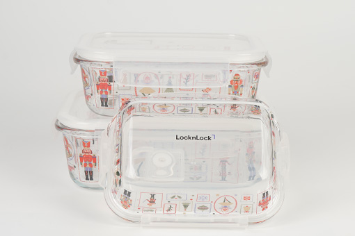 LOCK N LOCK decorated glass food container