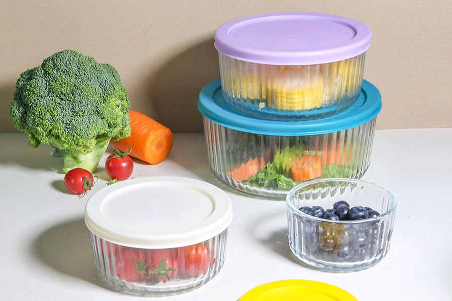 Striped Straight Glass Food Containers