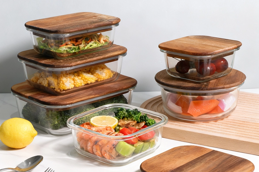 SHULOPAL Glass Container with Acacia Wood Lid