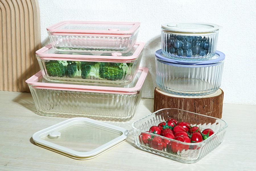 Striped Classic Glass Food Containers