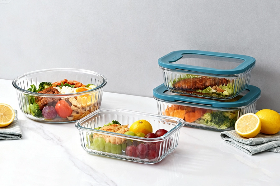SHULOPAL Ribbed Glass food container with silicone sealed glass lid