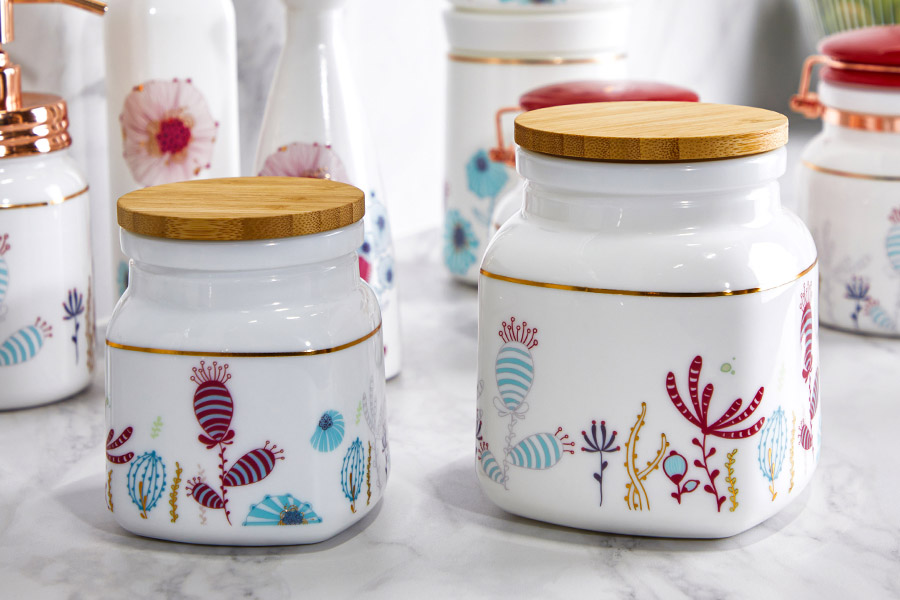 SHULOPAL Opal Glass Jars with Bamboo Lid