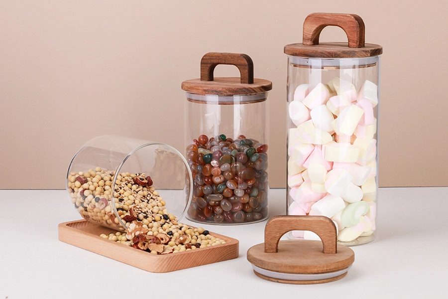 Glass Jars Wood Handle Lid