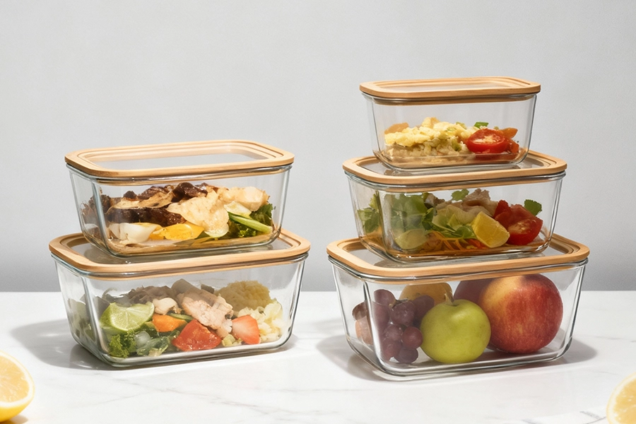 SHULOPAL Glass food container with glass lid - Bamboo Rim