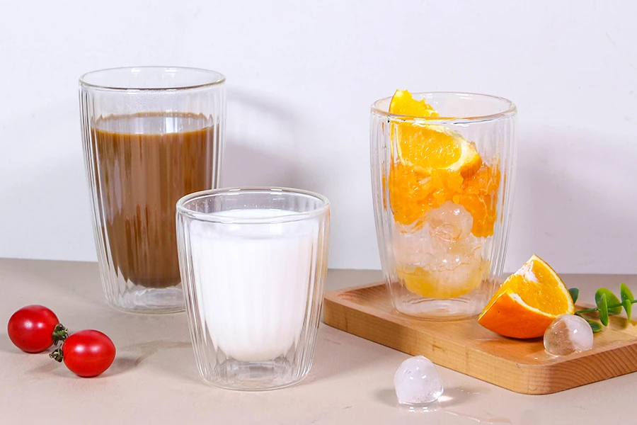 Double Wall Glass Cup with Pinstripes